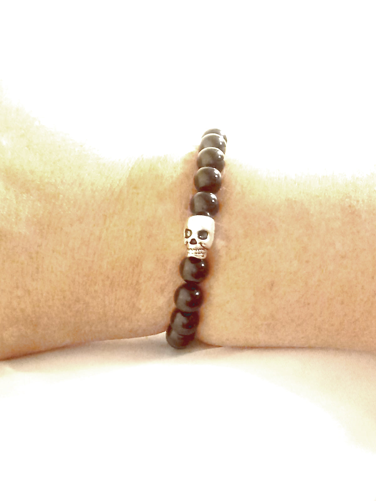 Black Obsidian Silver Skull Bracelet