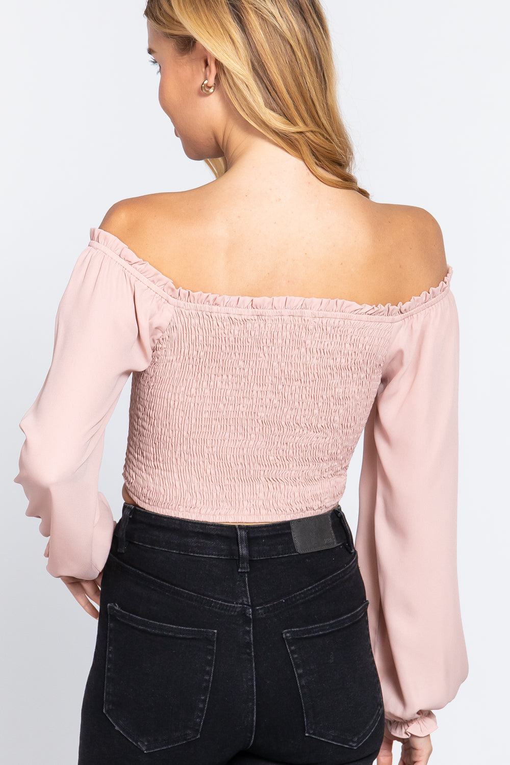 Off Shoulder Smocking Woven Top