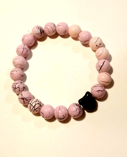 Cat Lovers Pink Graffiti Beaded Bracelet