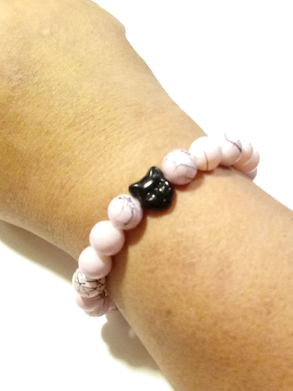 Cat Lovers Pink Graffiti Beaded Bracelet