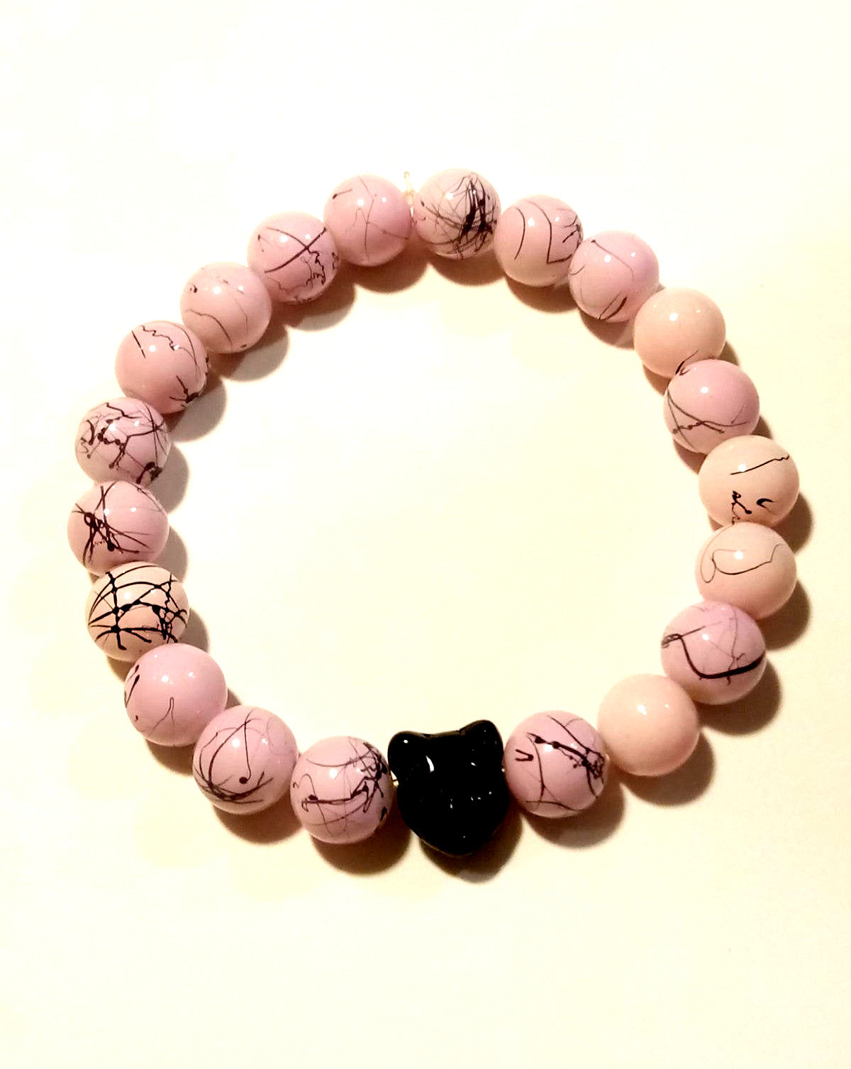 Cat Lovers Pink Graffiti Beaded Bracelet