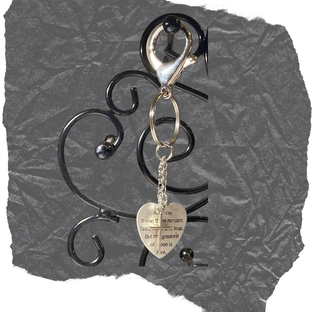 Faith Hope And Love Keychain with Heart and Cross Dangles