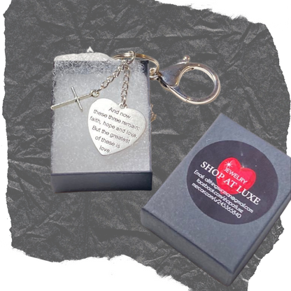 Faith Hope And Love Keychain with Heart and Cross Dangles