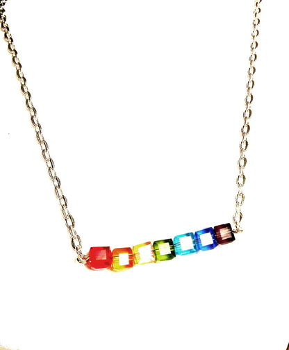 Gay Pride Rainbow Cubes Bar Necklace