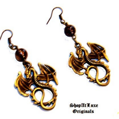 Gothic Antique Bronze Dragon Earrings