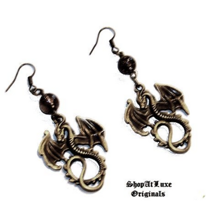 Gothic Antique Bronze Dragon Earrings