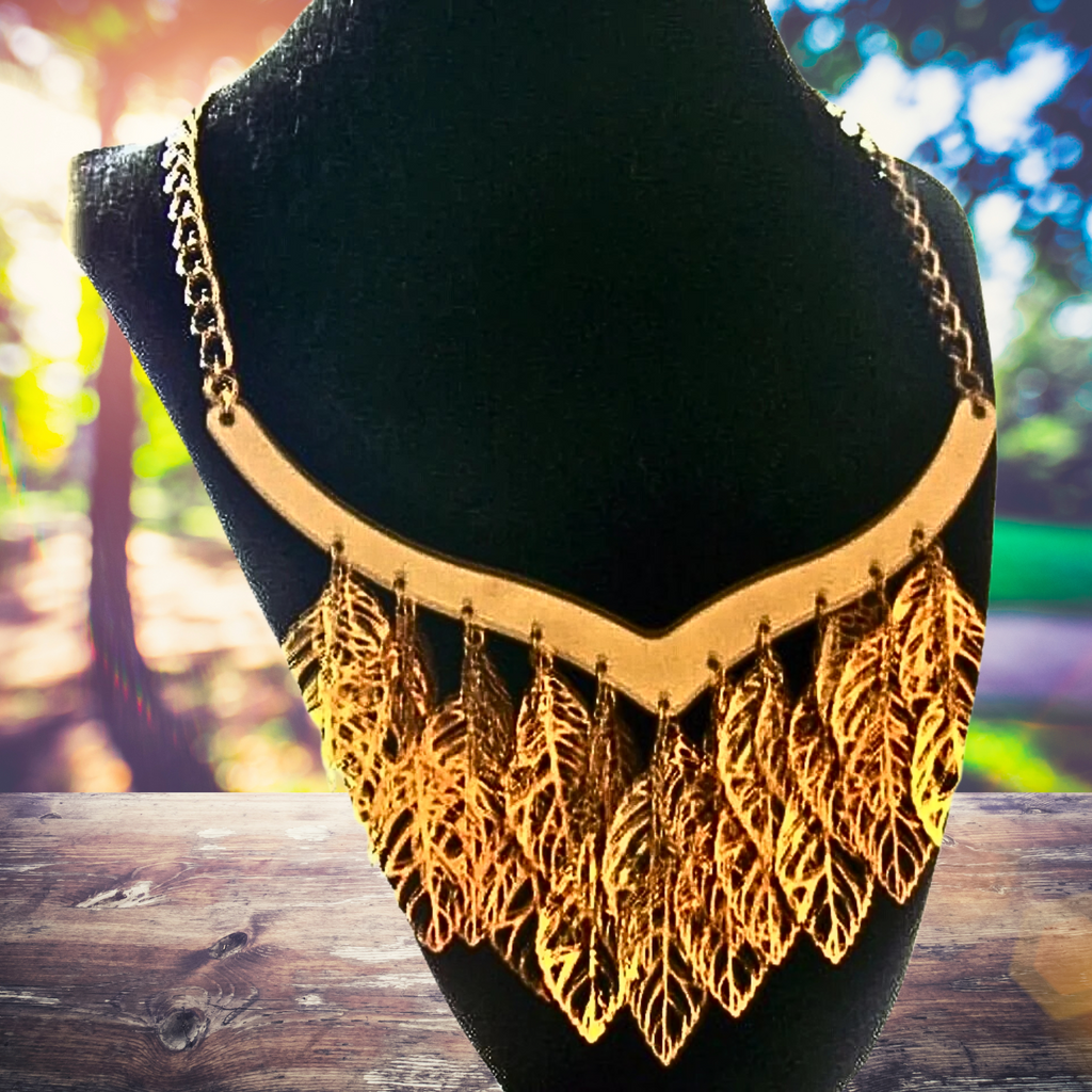 Multi Golden Leaf Statement Necklace