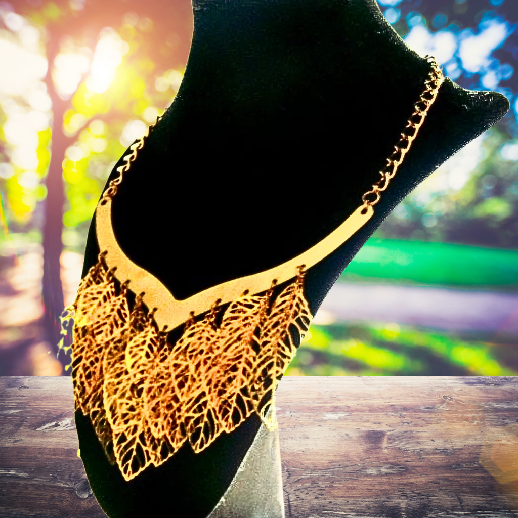 Multi Golden Leaf Statement Necklace