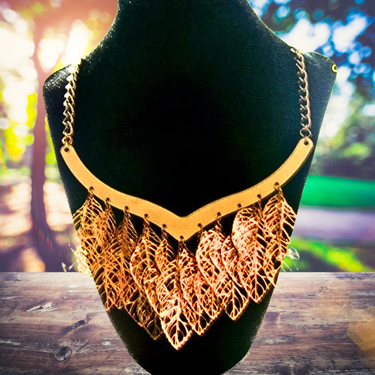 Multi Golden Leaf Statement Necklace