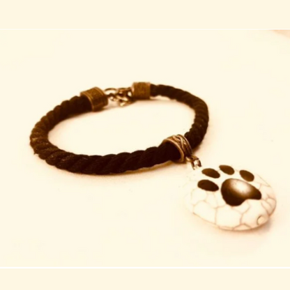 Paw Print Stone Twisted Textile Bracelet