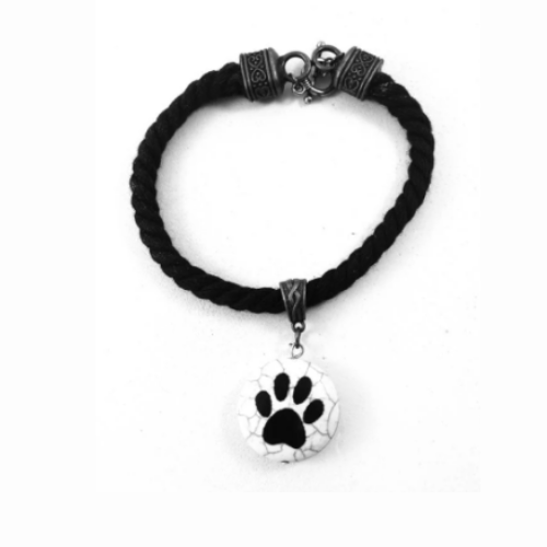 Paw Print Stone Twisted Textile Bracelet