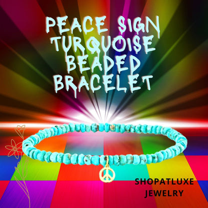 Peace Sign Turquoise Beaded Bracelet