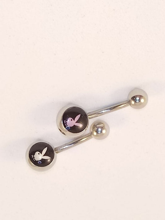 Playboy Bunny Pair of 14g S. Steel Belly Rings