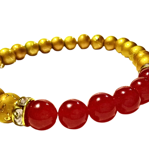 Red Jade And Gold Hematite Bracelet