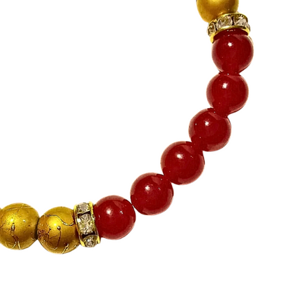 Red Jade And Gold Hematite Bracelet