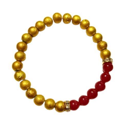 Red Jade And Gold Hematite Bracelet