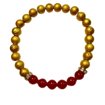 Red Jade And Gold Hematite Bracelet