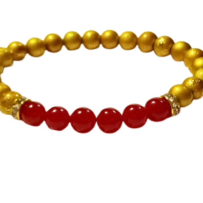 Red Jade And Gold Hematite Bracelet