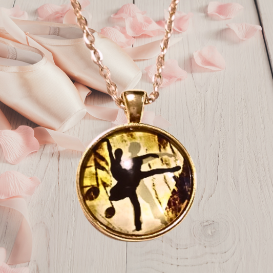 Romantic Ballet Dancer Cabochon Rose Gold Necklace