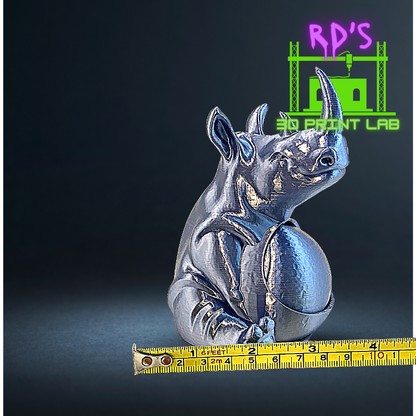 SILVER RHINOSAURUS WITH SECRET COMPARTMENT 3D PRINTED FIGURE (Metallic)