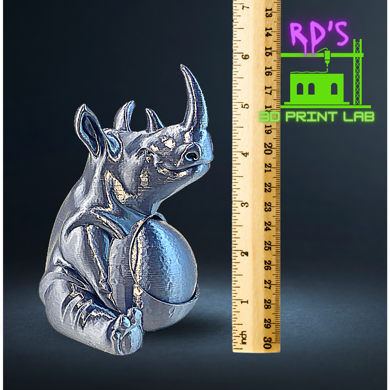 SILVER RHINOSAURUS WITH SECRET COMPARTMENT 3D PRINTED FIGURE (Metallic)