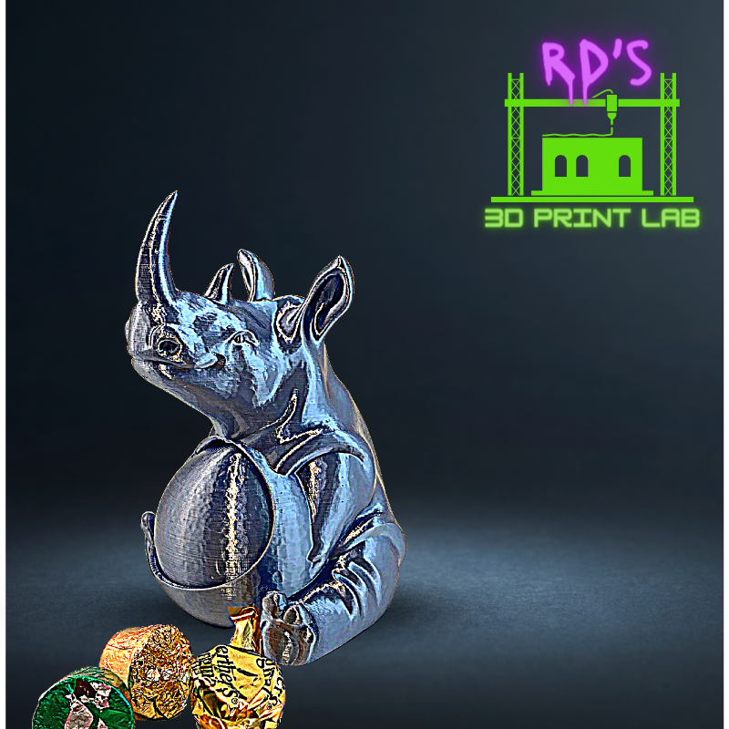 SILVER RHINOSAURUS WITH SECRET COMPARTMENT 3D PRINTED FIGURE (Metallic)