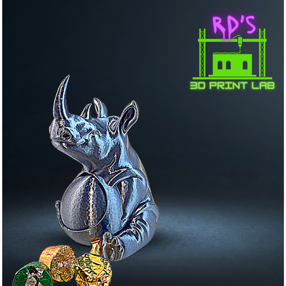 SILVER RHINOSAURUS WITH SECRET COMPARTMENT 3D PRINTED FIGURE (Metallic)