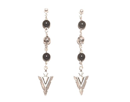 Onyx Beaded Silver Arrowhead Earrings