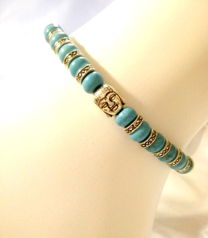 Silver And Turquoise Buddha Bracelet