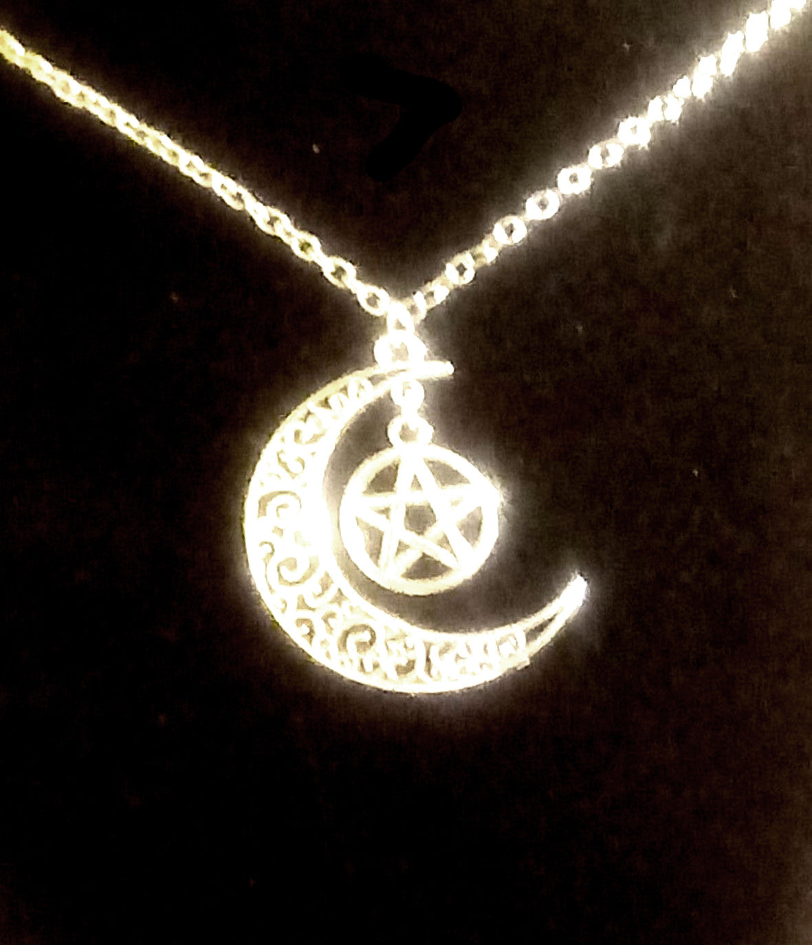 Silver Crescent Moon And Star Necklace