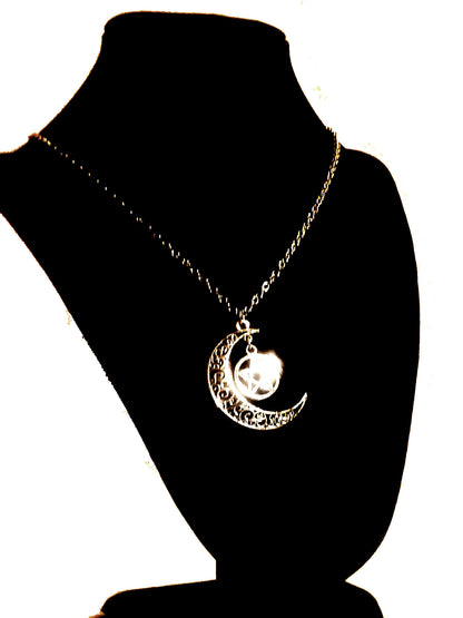 Silver Crescent Moon And Star Necklace