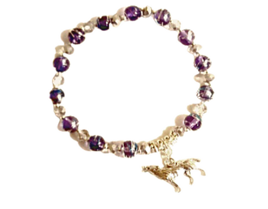 Crystal And GLass Wolf Charm Beaded Bracelet