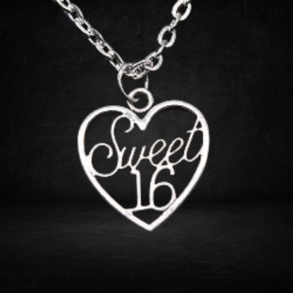 Sweet 16 Heart Birthday Charm Necklace