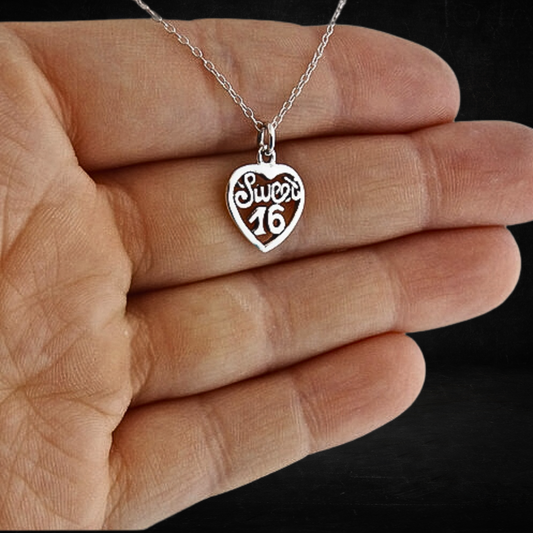 Sweet 16 Heart Birthday Charm Necklace