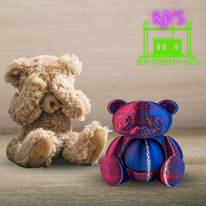 TEDDY BEAR WITH SECRET COMPARTMENT 3D PRINTED FIGURE (Blue-Purple)