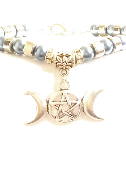 Triple Moon Goddess Beaded Bracelet
