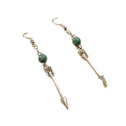 Turquoise Beaded Silver Arrow Earrings