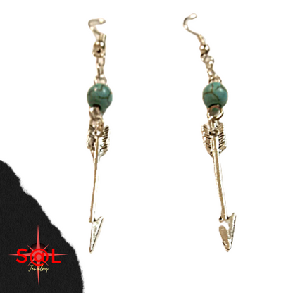 Turquoise Beaded Silver Arrow Earrings