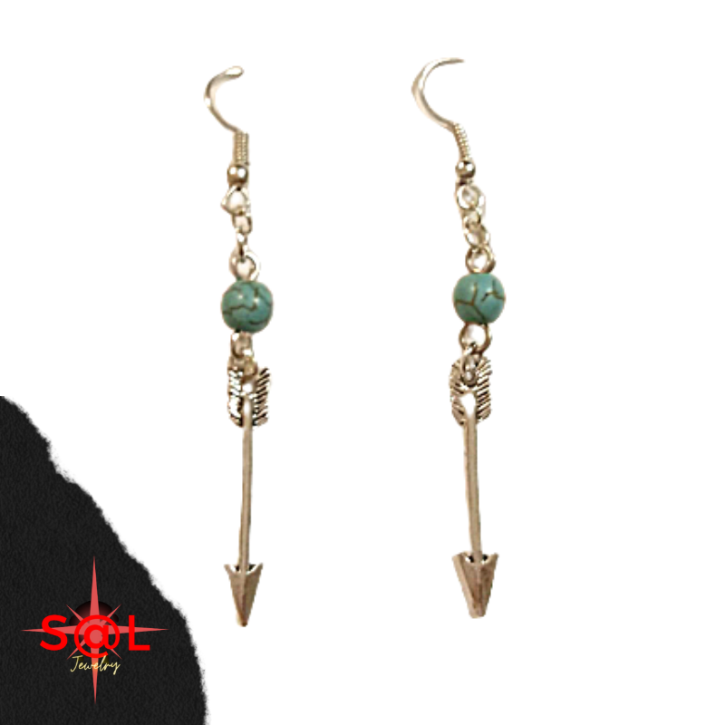 Turquoise Beaded Silver Arrow Earrings