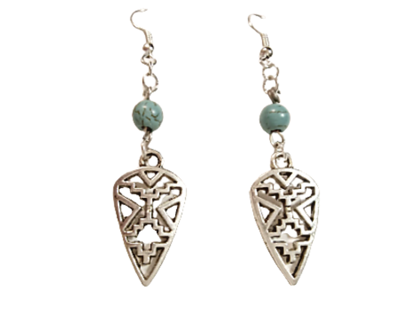 Turquoise Beaded Silver Arrowhead Earrings