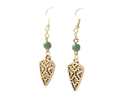 Turquoise Beaded Silver Arrowhead Earrings