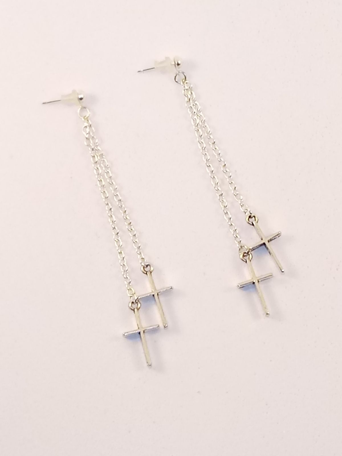 Twin Silver Cross Dangle Earrings