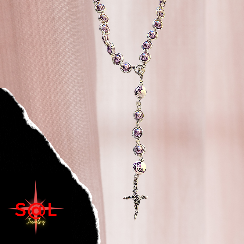 Twisted Rose Cross Chainmail Rosary Necklace