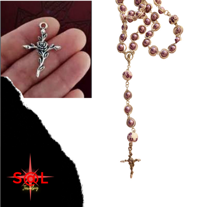 Twisted Rose Cross Chainmail Rosary Necklace