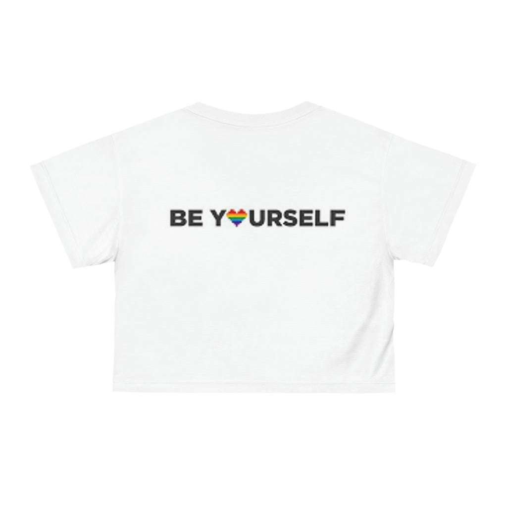 Lipstick Lesbian AOP Crop Tee With Be Yourself Logo On Reverse