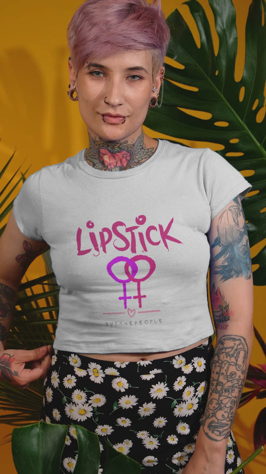 Lipstick Lesbian AOP Crop Tee With Be Yourself Logo On Reverse