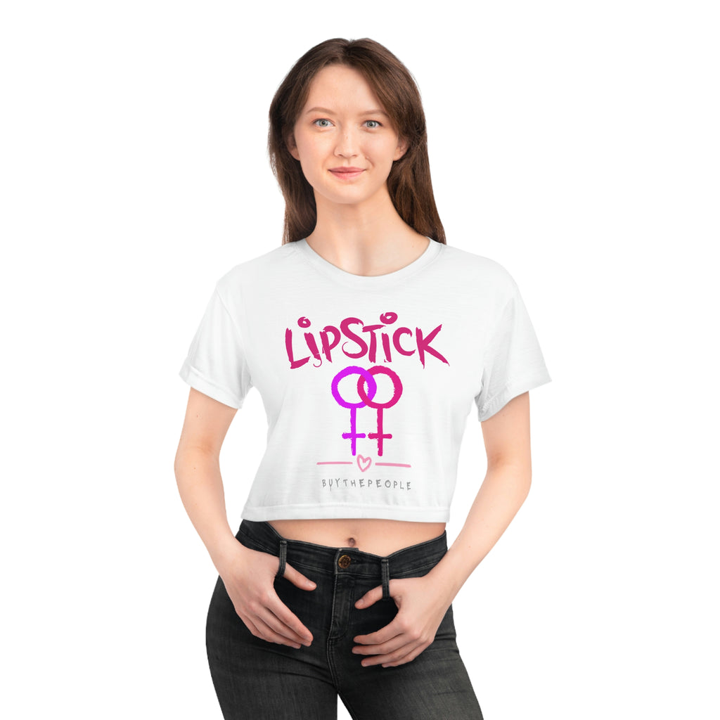 Lipstick Lesbian AOP Crop Tee With Be Yourself Logo On Reverse