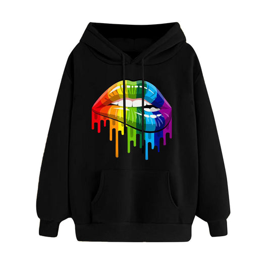 Rainbow Lips Graphic loose hooded hoodie