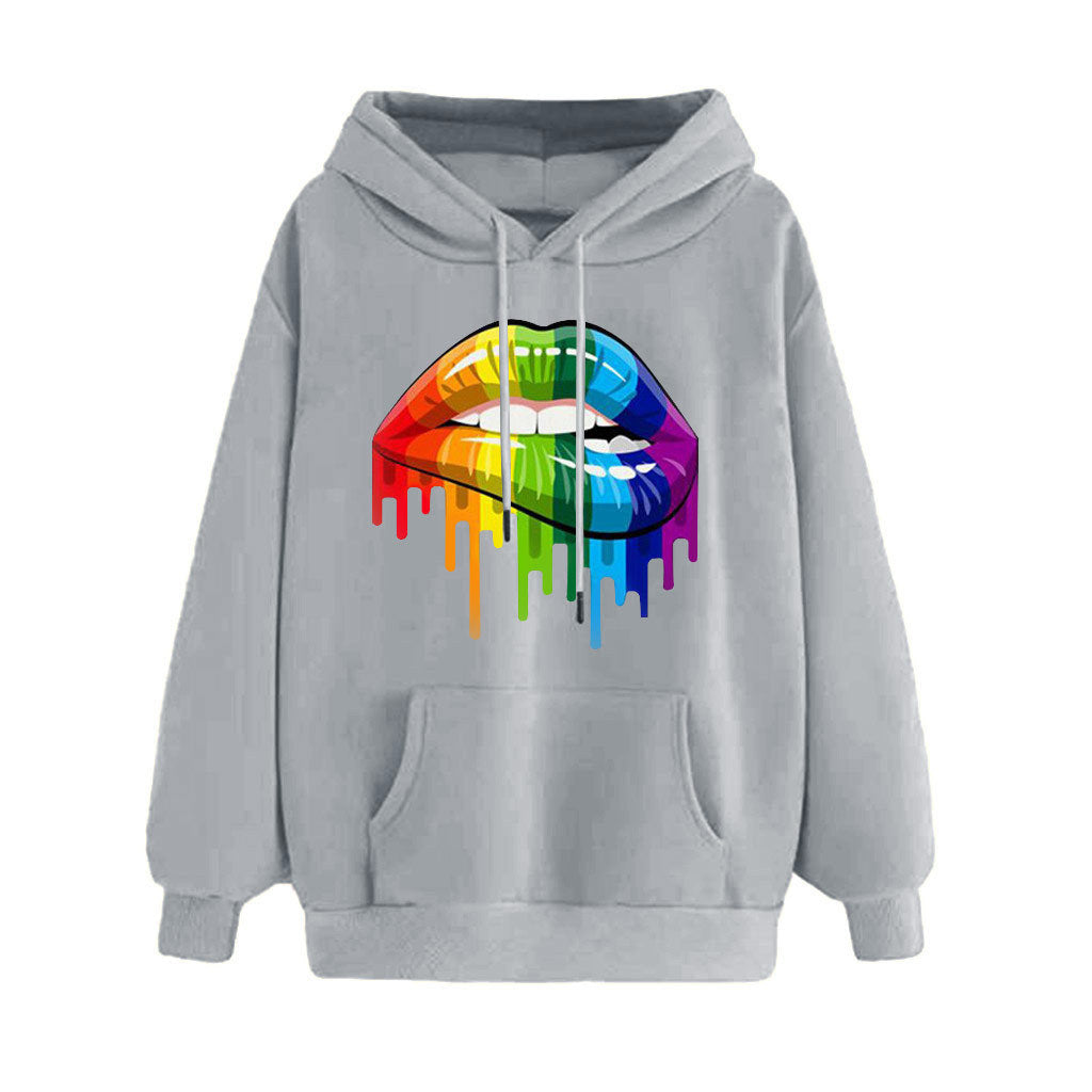 Rainbow Lips Graphic loose hooded hoodie