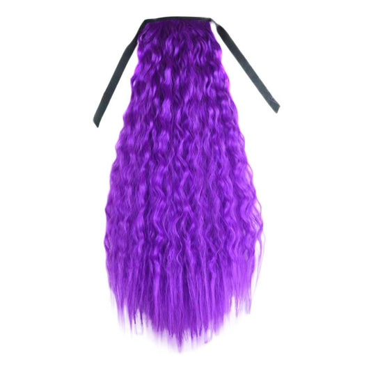 Wavy Curly Wrap Around Ponytail Wig Extension Woman Drawstring Synthetic Hair Extension Fluffy Hairpiece,Purple Halloween Dress Up Cosplay